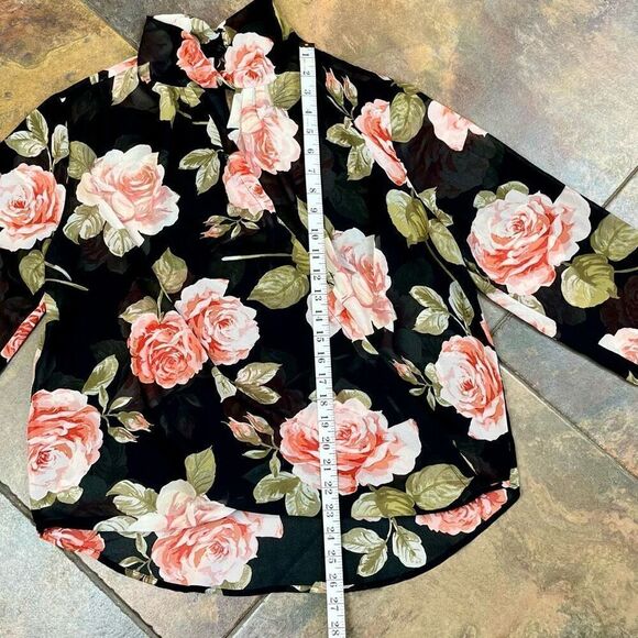Soho Jeans New York & Company Floral Keyhole Sheer Wrap Blouse Large - Picture 9 of 11
